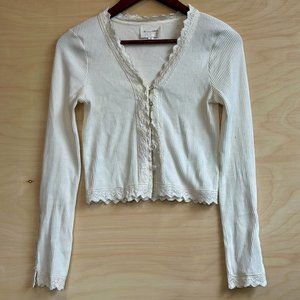 Line & Dot Cream White Lace Button Down Long Sleeve Shirt Cottagecore Size XS